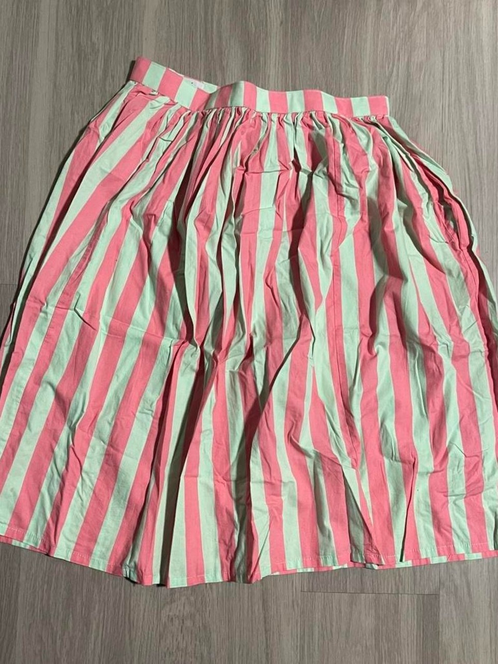 Pink and Mint Vertical-Stripe A-Line Skirt